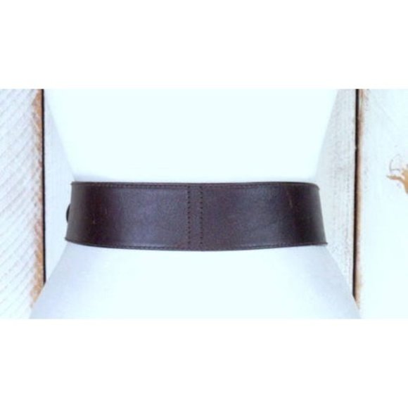 Wide dark brown leather vintage saddle belt/brass metal loop buckle belt - Picture 5 of 5